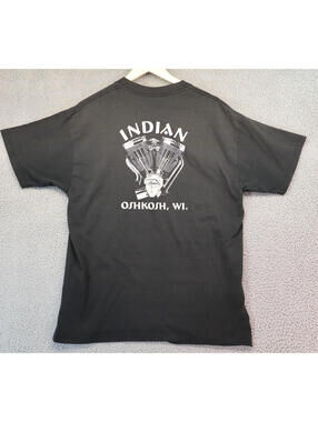 Vtg Indian Motorcycle 90s T Shirt Large Black USA Oshkosh WI